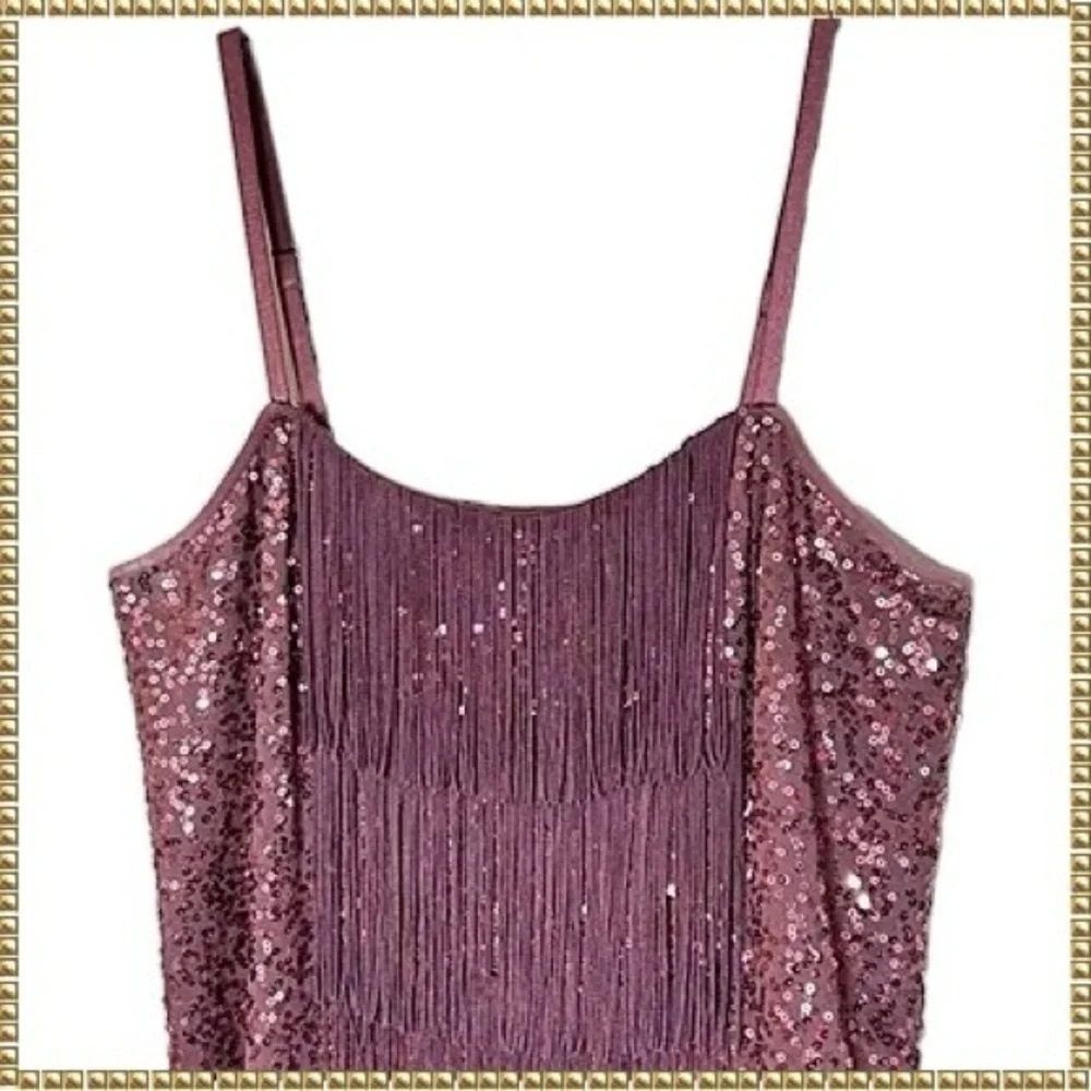 Bebe Plum Sequin Fringe Mini Dress Medium - Picture 3 of 16